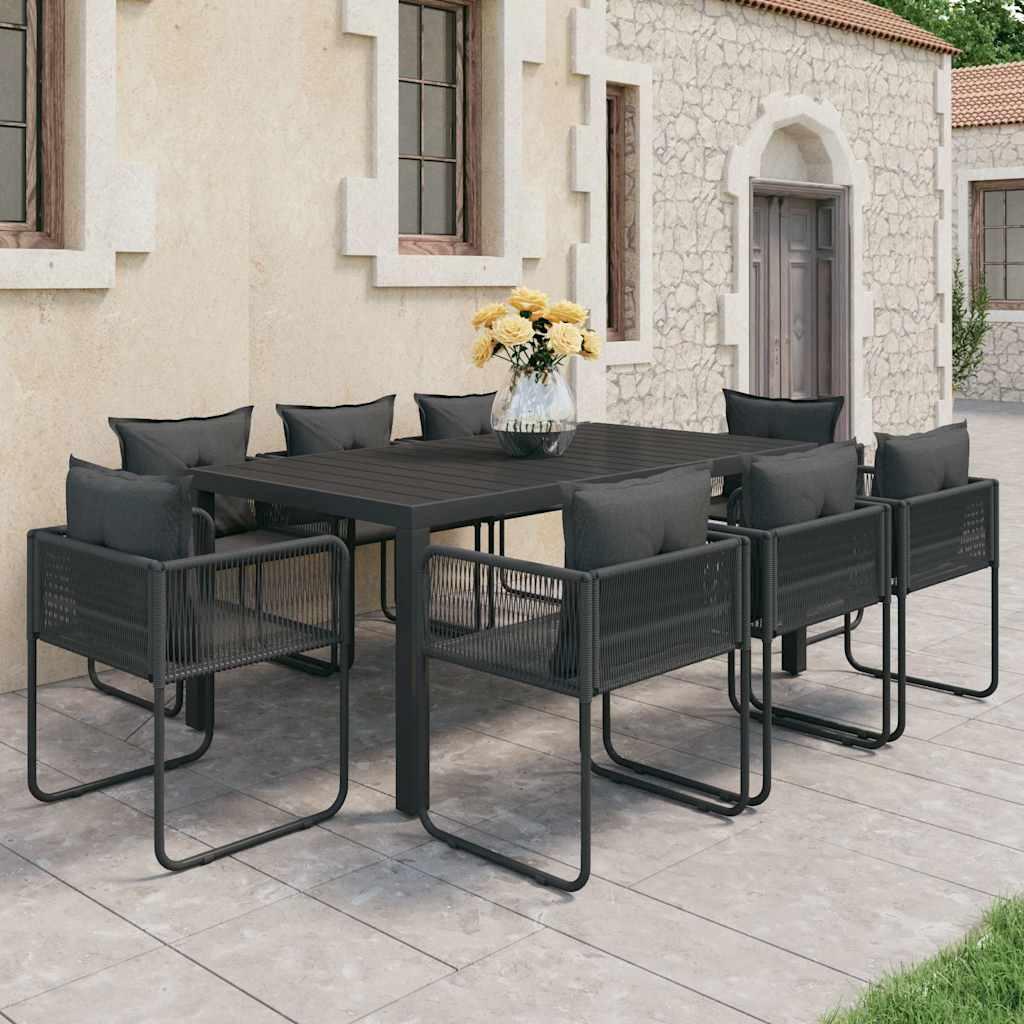 Set de comedor de jardín de 9 piezas PVC ratán negro