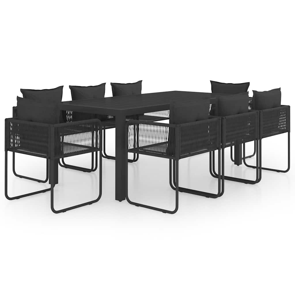 Set de comedor de jardín de 9 piezas PVC ratán negro