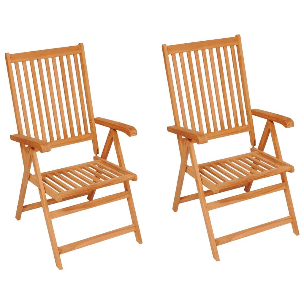 Sillas plegables (2 unidades) con cojines color blanco crema, de madera maciza de teca