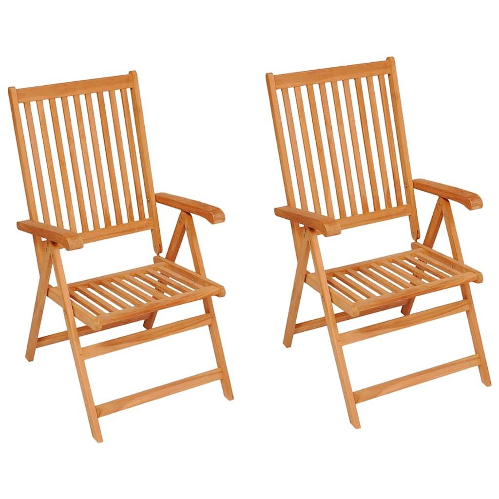 Sillas plegables (2 unidades) con cojines color blanco crema, de madera maciza de teca
