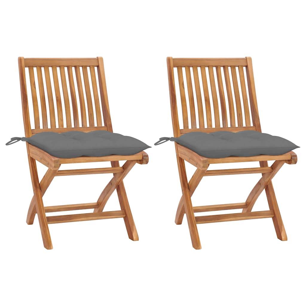 Sillas plegables 2 uds madera maciza de teca con cojines
