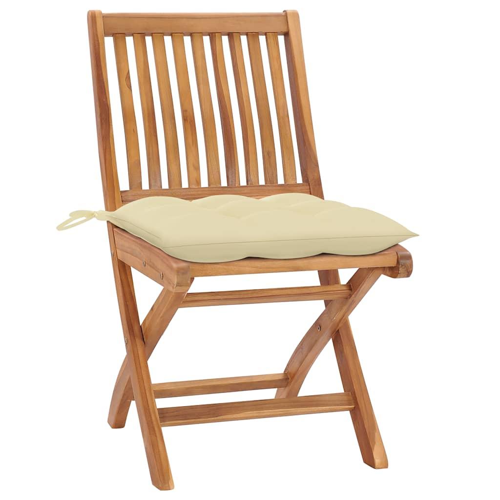 Sillas plegables (2 unidades) con cojines color blanco crema, de madera maciza de teca