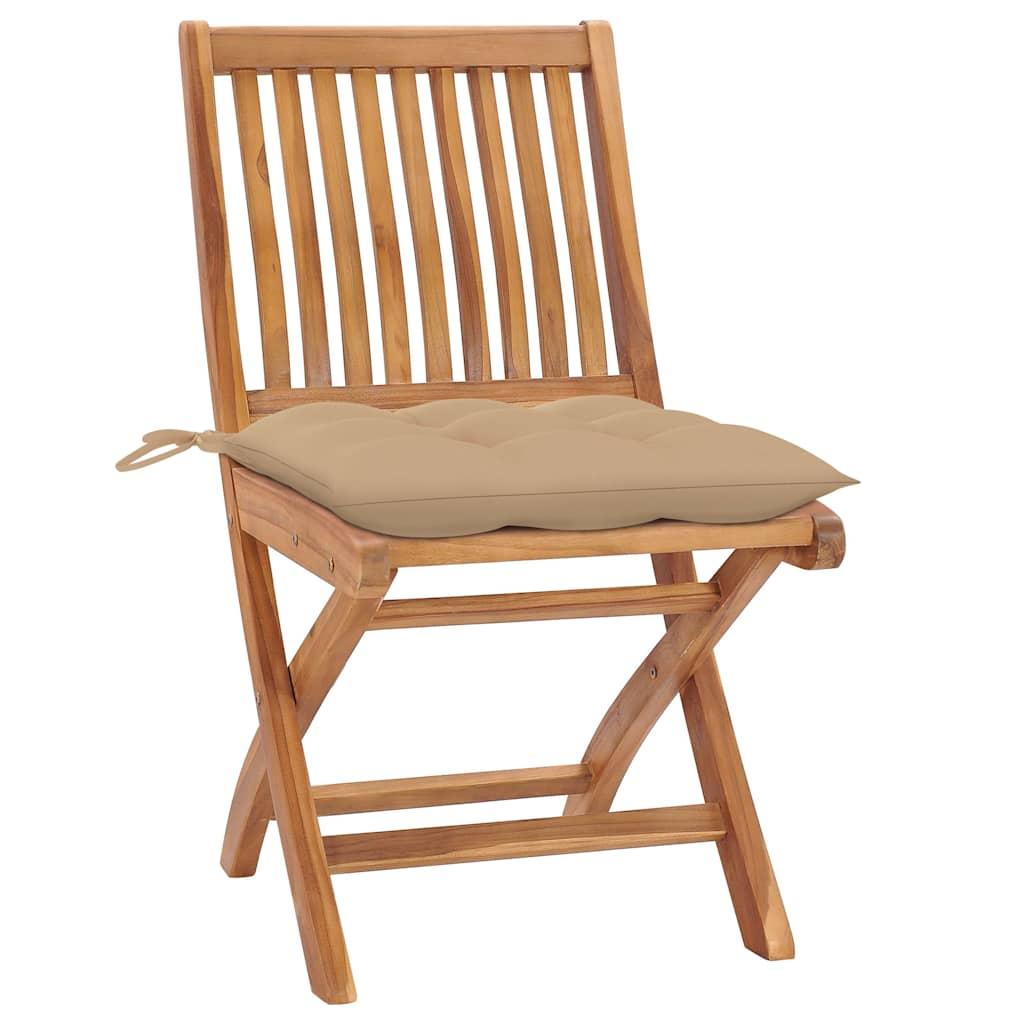 Sillas plegables (2 unidades) con cojines color blanco crema, de madera maciza de teca