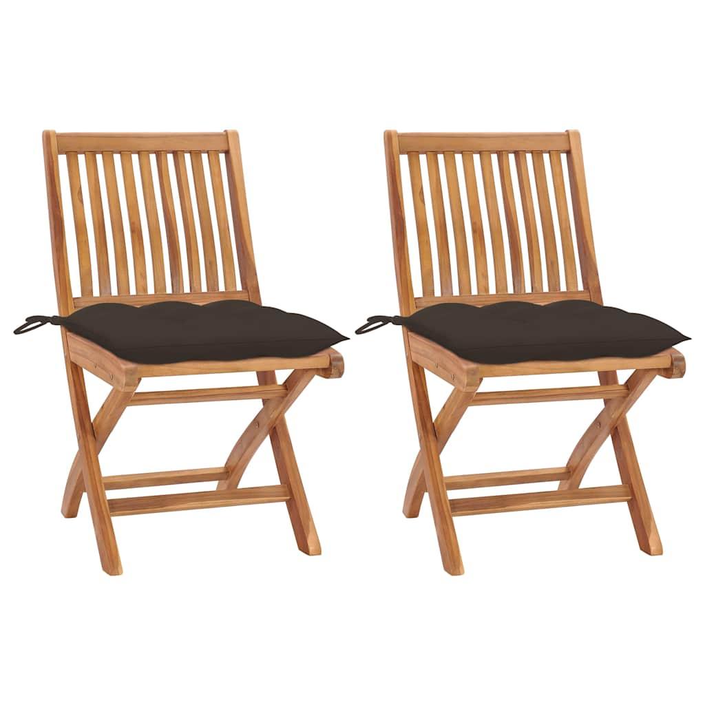 Sillas plegables (2 unidades) con cojines color blanco crema, de madera maciza de teca