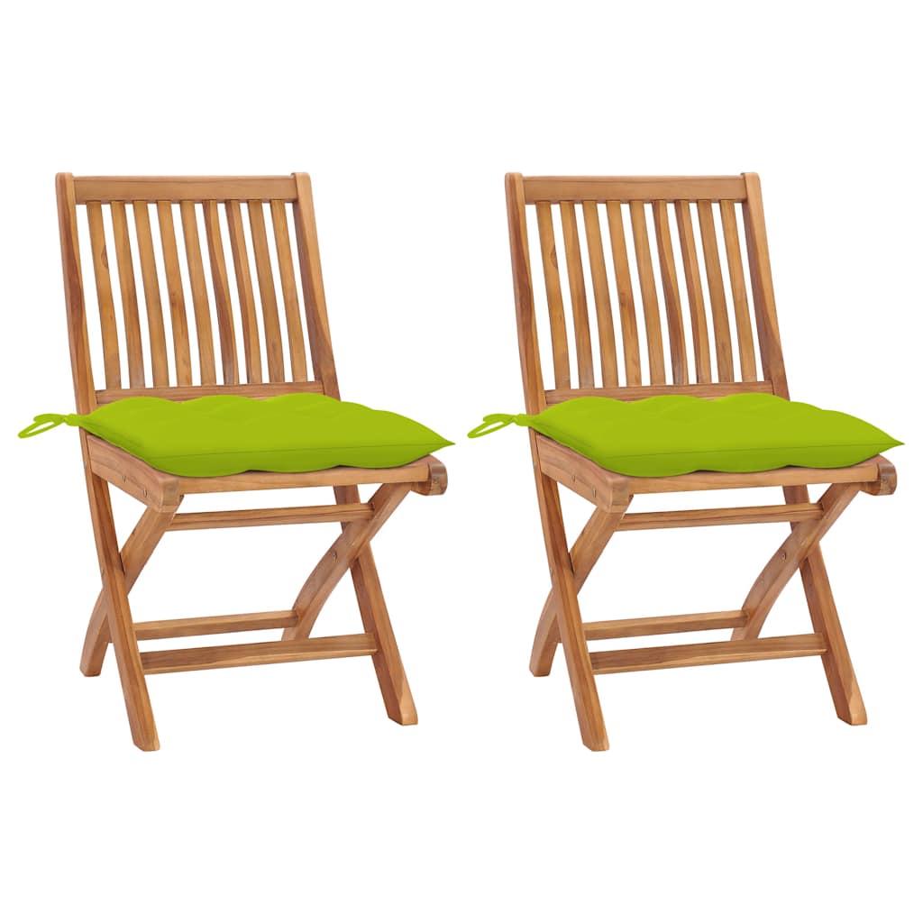 Sillas plegables (2 unidades) con cojines color blanco crema, de madera maciza de teca