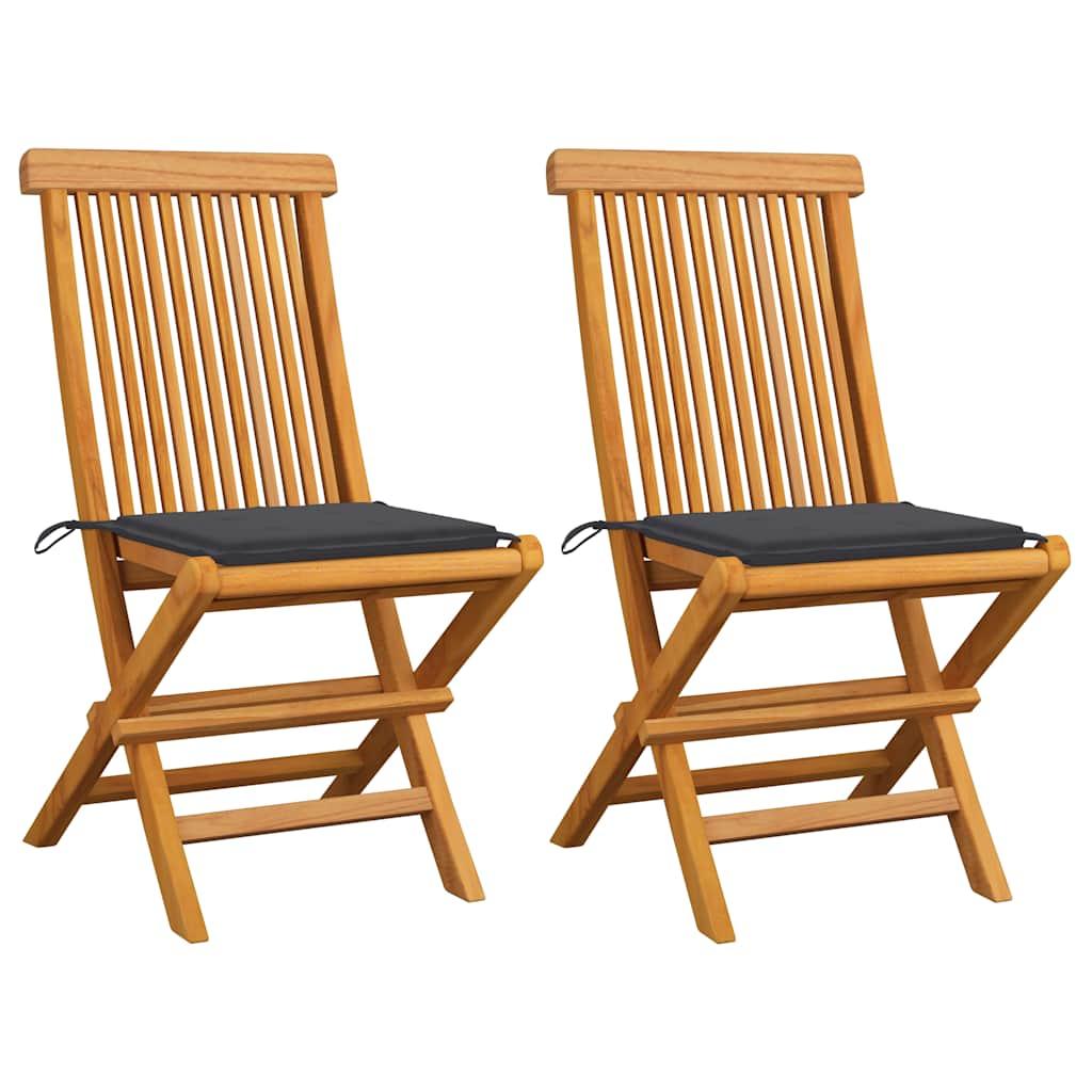 Sillas plegables con cojines verde brillante (2 unidades) de madera maciza de teca