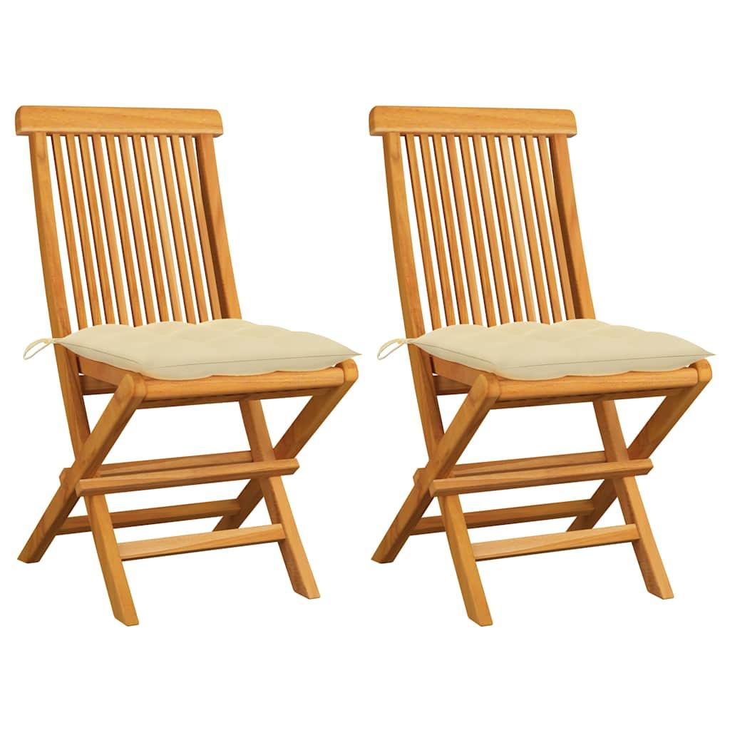 Sillas plegables con cojines verde brillante (2 unidades) de madera maciza de teca