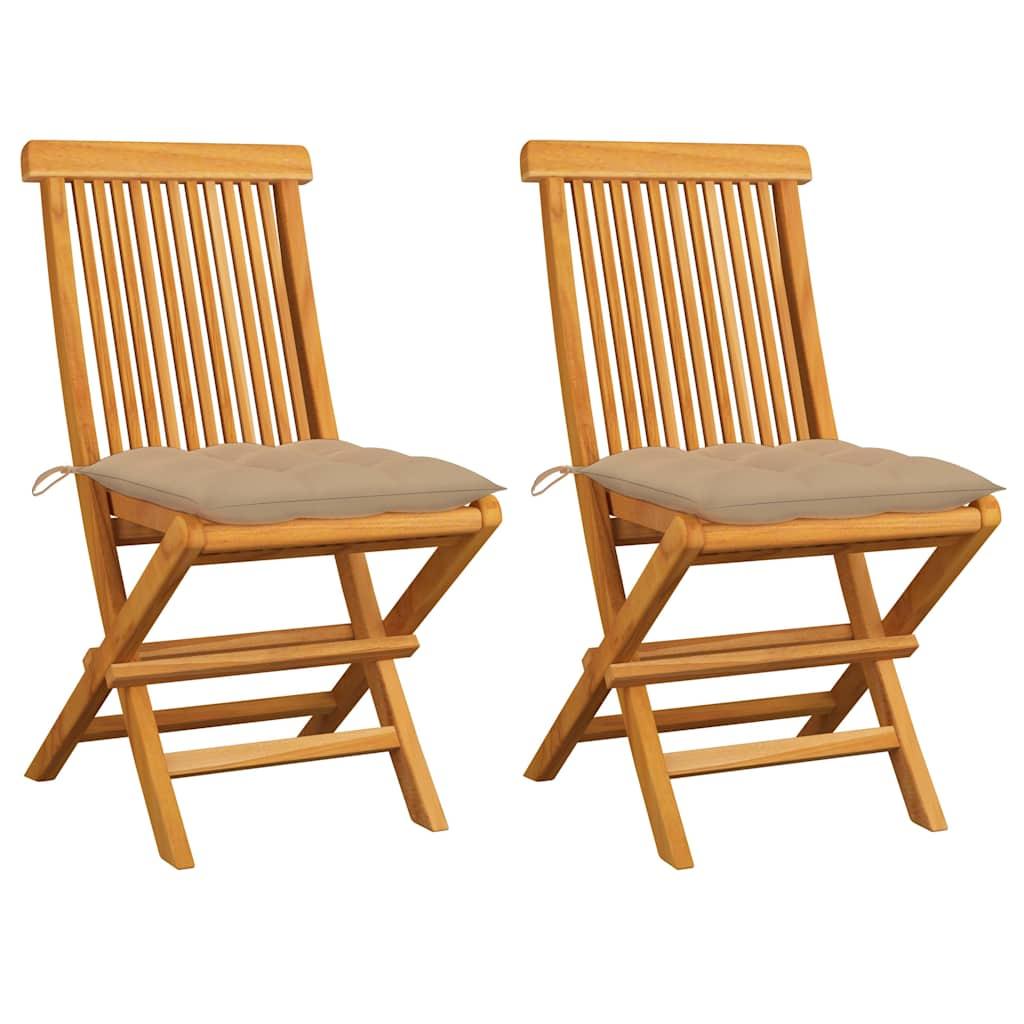 Sillas plegables con cojines verde brillante (2 unidades) de madera maciza de teca