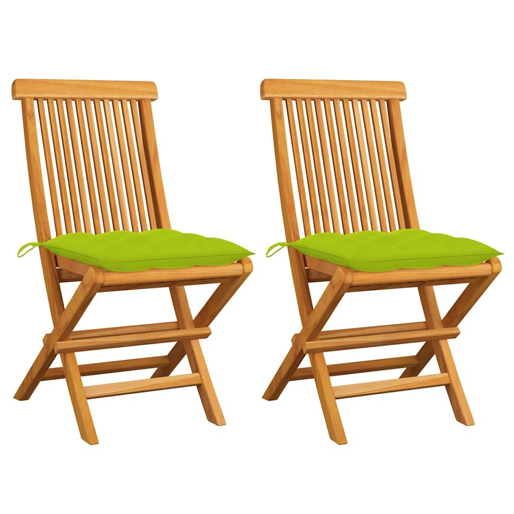 Sillas plegables con cojines verde brillante (2 unidades) de madera maciza de teca
