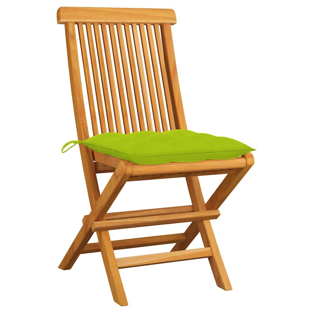Sillas plegables con cojines verde brillante (2 unidades) de madera maciza de teca