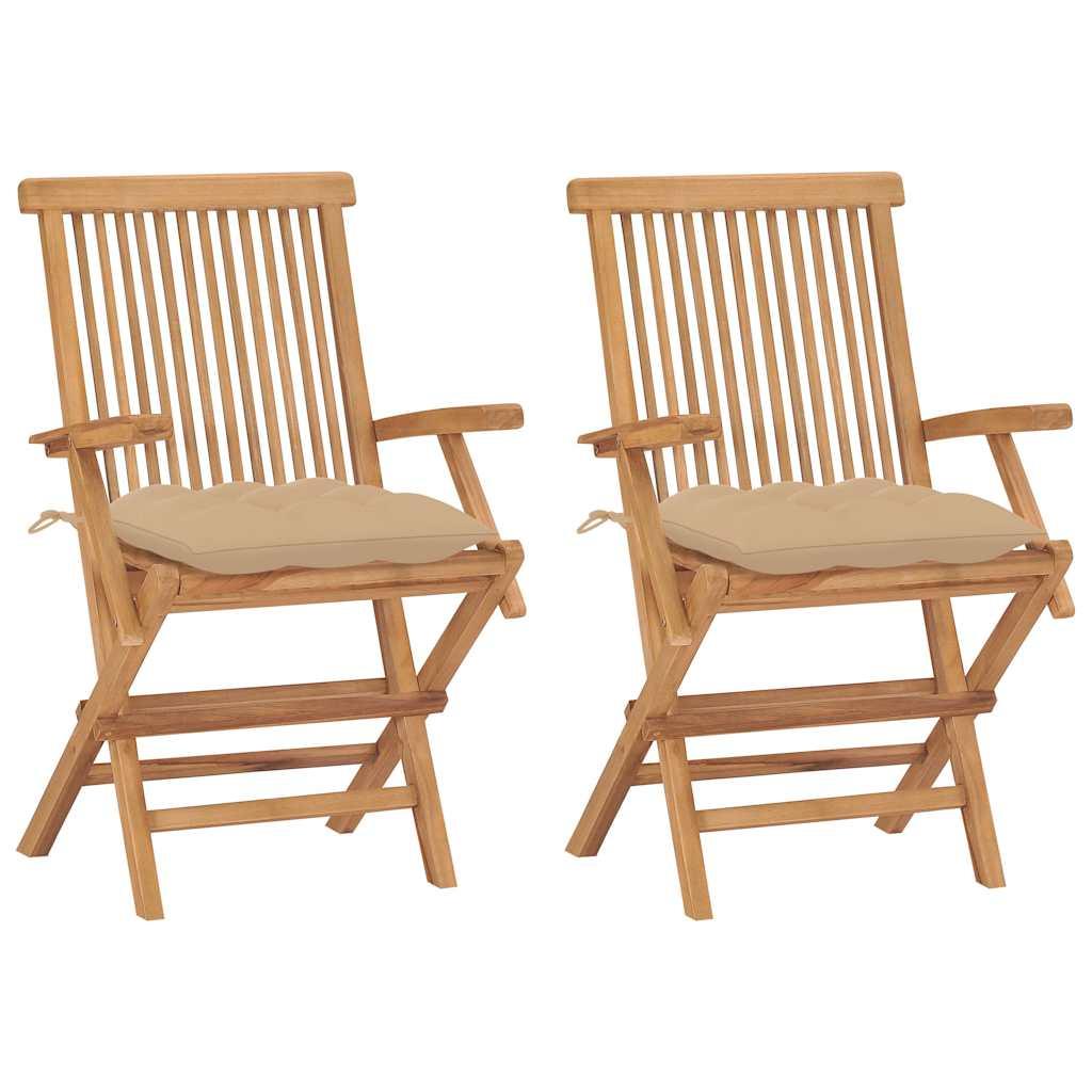 Sillas plegables 2 uds madera maciza de teca con cojines