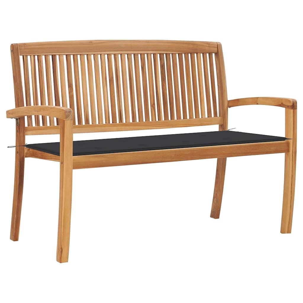 Banco de jardín apilable con cojín madera maciza de teca 159 cm