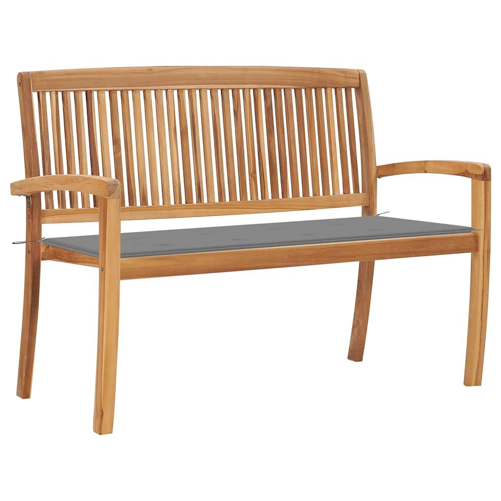 Banco de jardín apilable con cojín madera maciza de teca 159 cm
