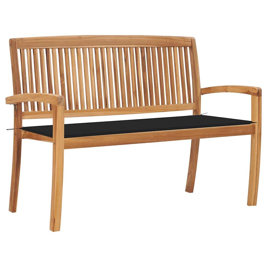 Banco de jardín apilable y cojín madera maciza de teca 128,5 cm
