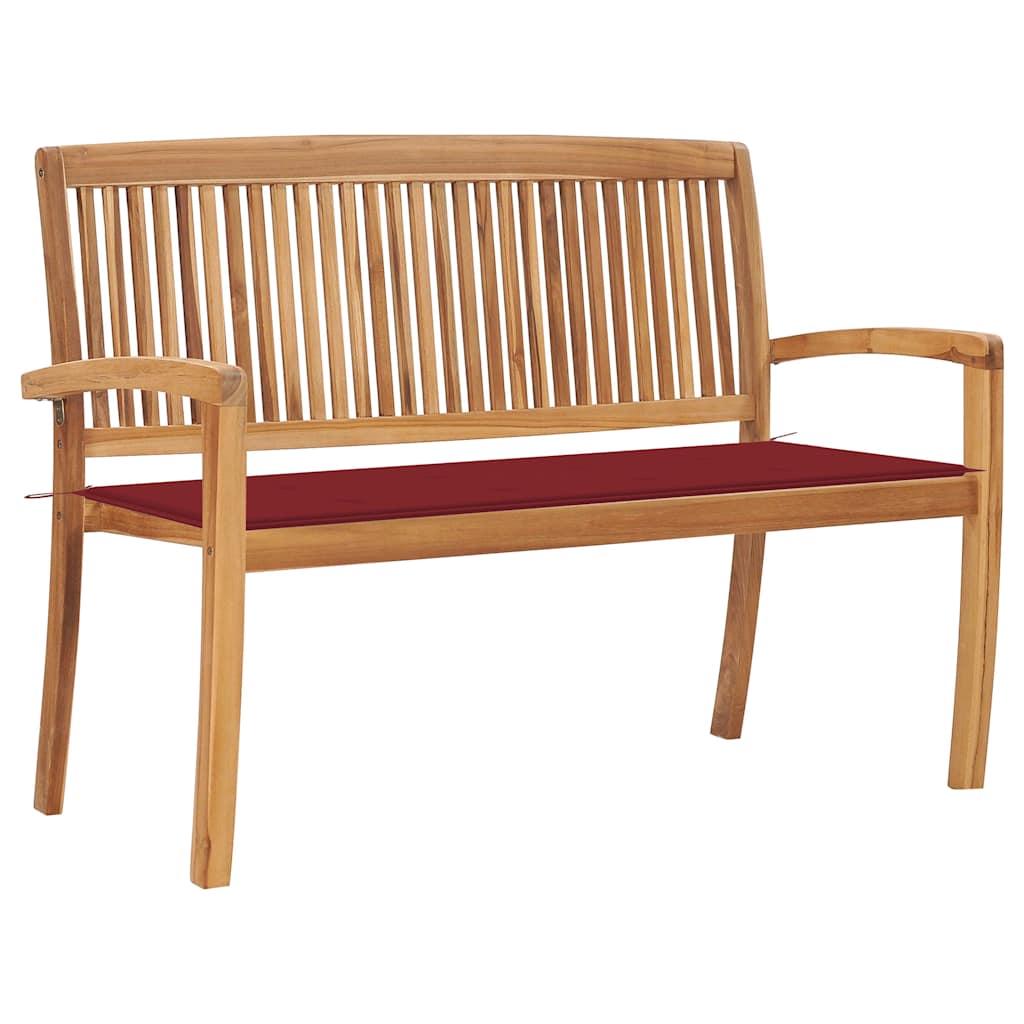 Banco de jardín apilable y cojín madera maciza de teca 128,5 cm