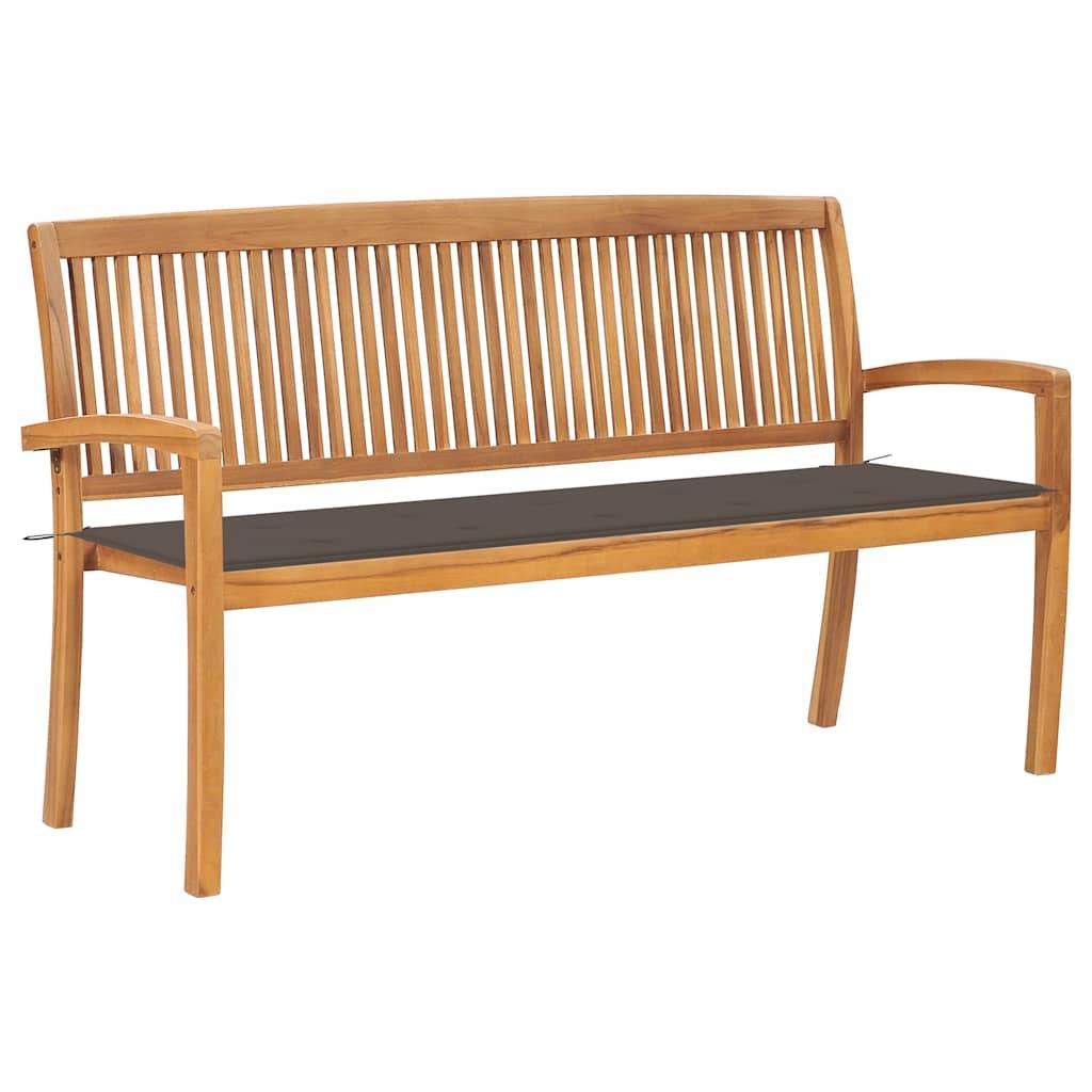 Banco de jardín apilable y cojín madera maciza de teca 128,5 cm
