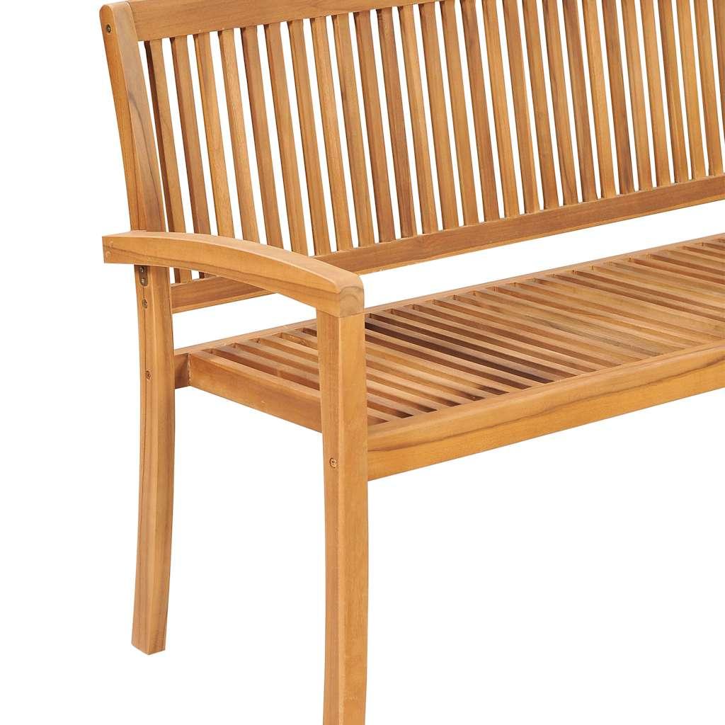 Banco de jardín apilable y cojín madera maciza de teca 128,5 cm