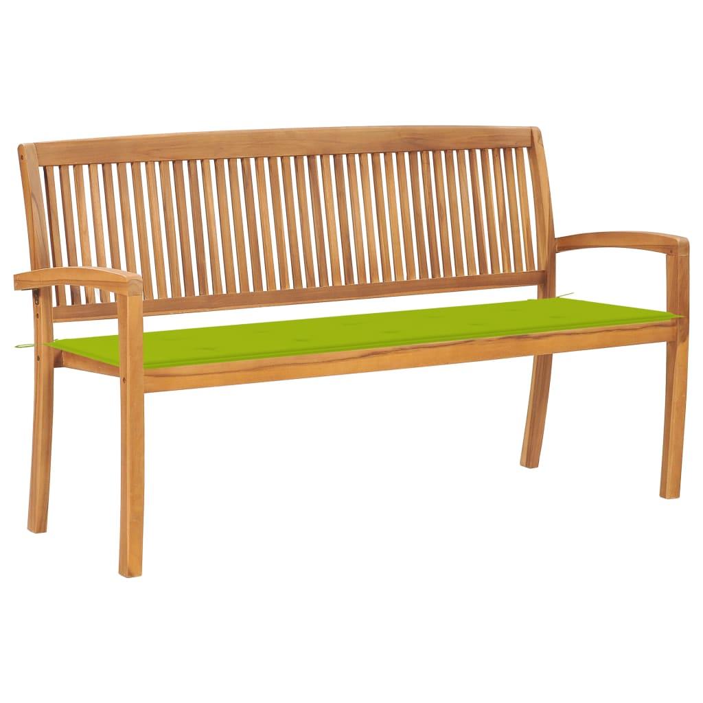 Banco de jardín apilable con cojín madera maciza de teca 159 cm