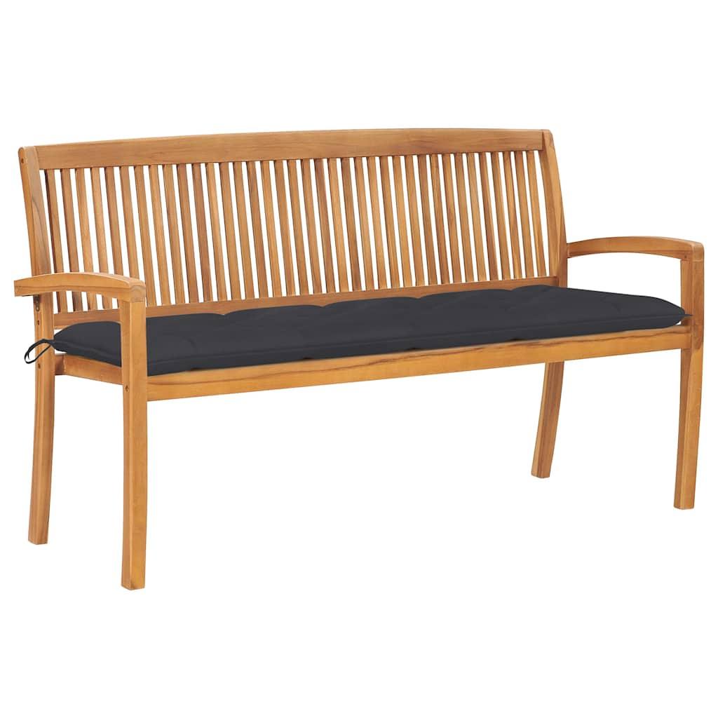 Banco de jardín apilable y cojín madera maciza de teca 128,5 cm