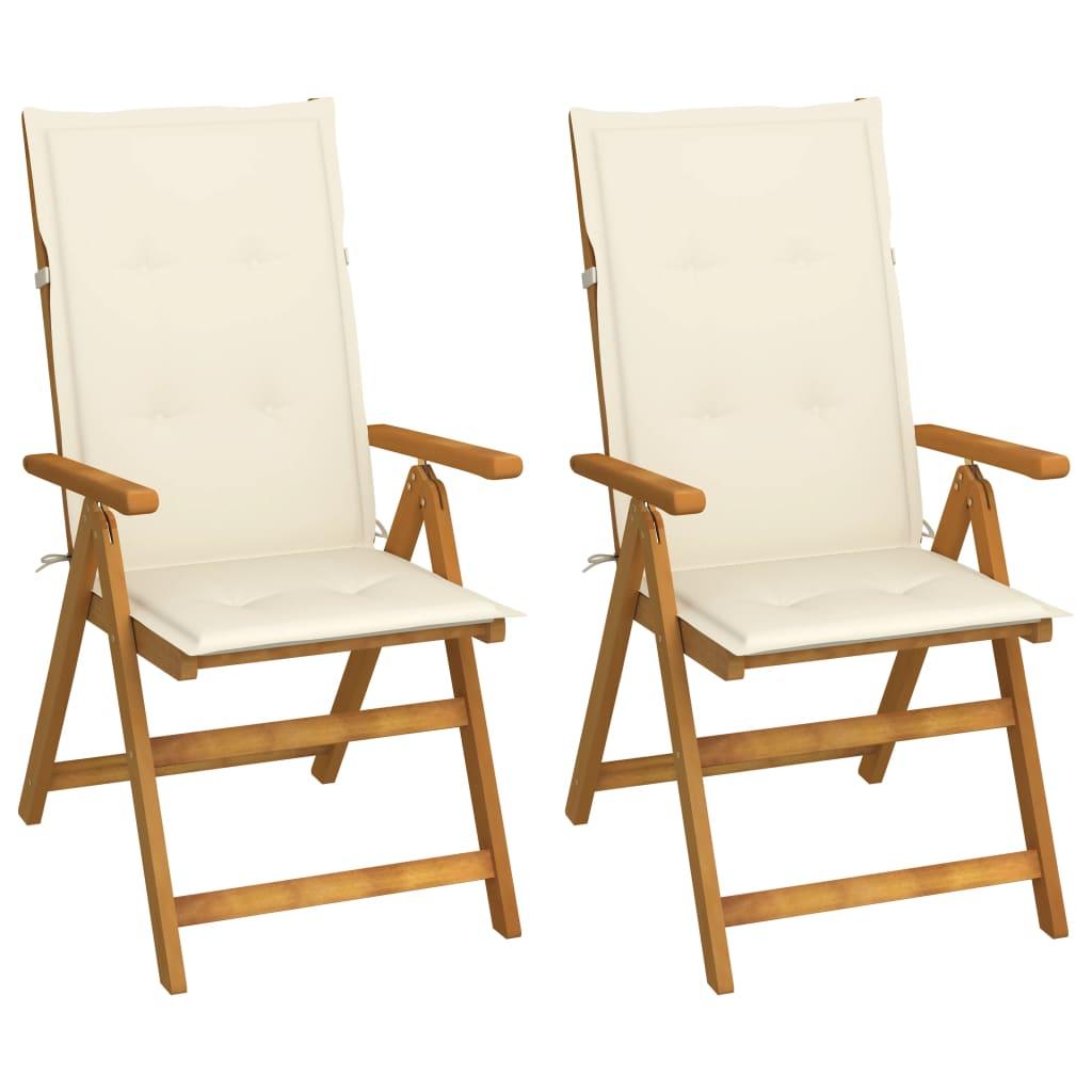 Sillas plegables reclinables (2 unidades) con cojines, de madera maciza de acacia
