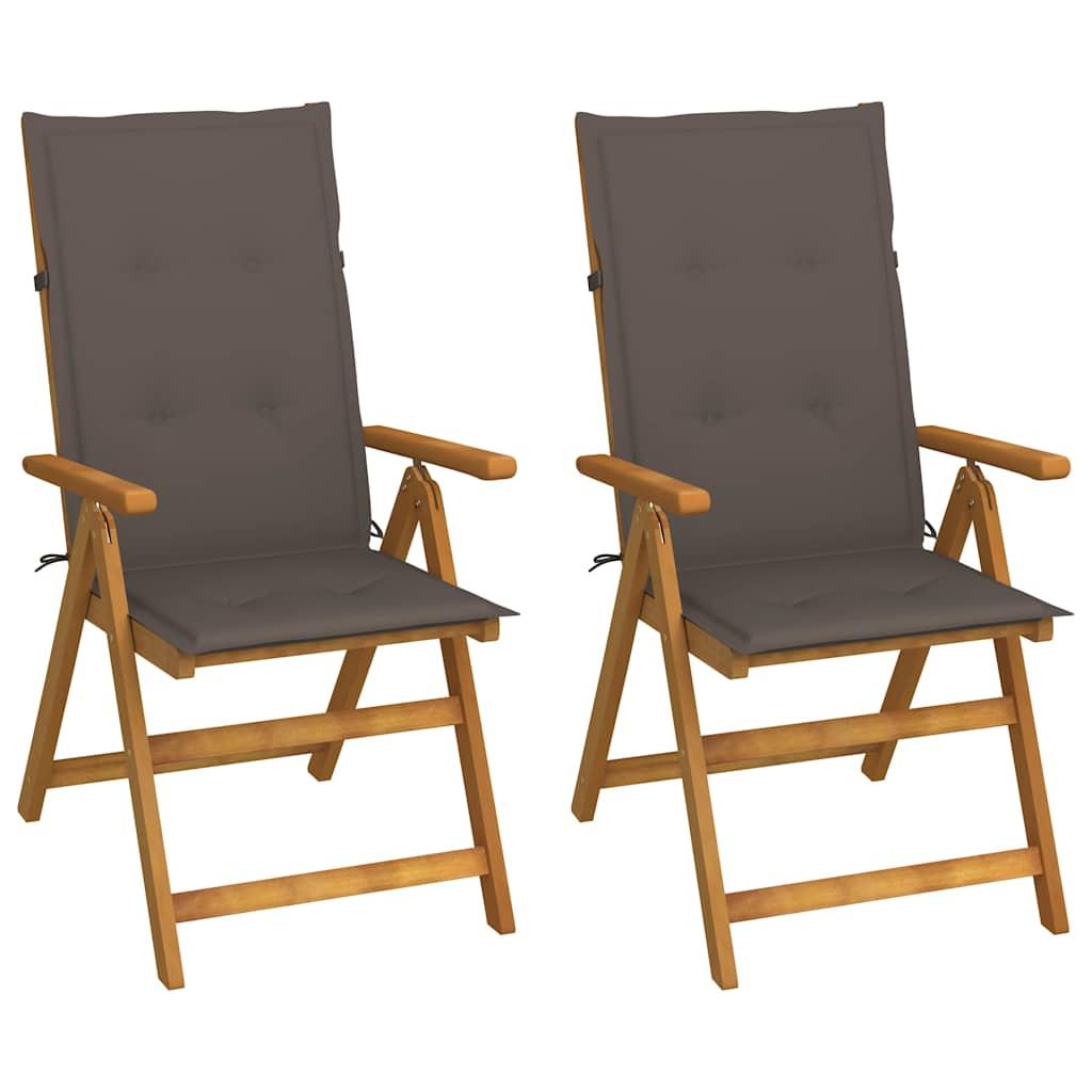 Sillas plegables reclinables (2 unidades) con cojines, de madera maciza de acacia