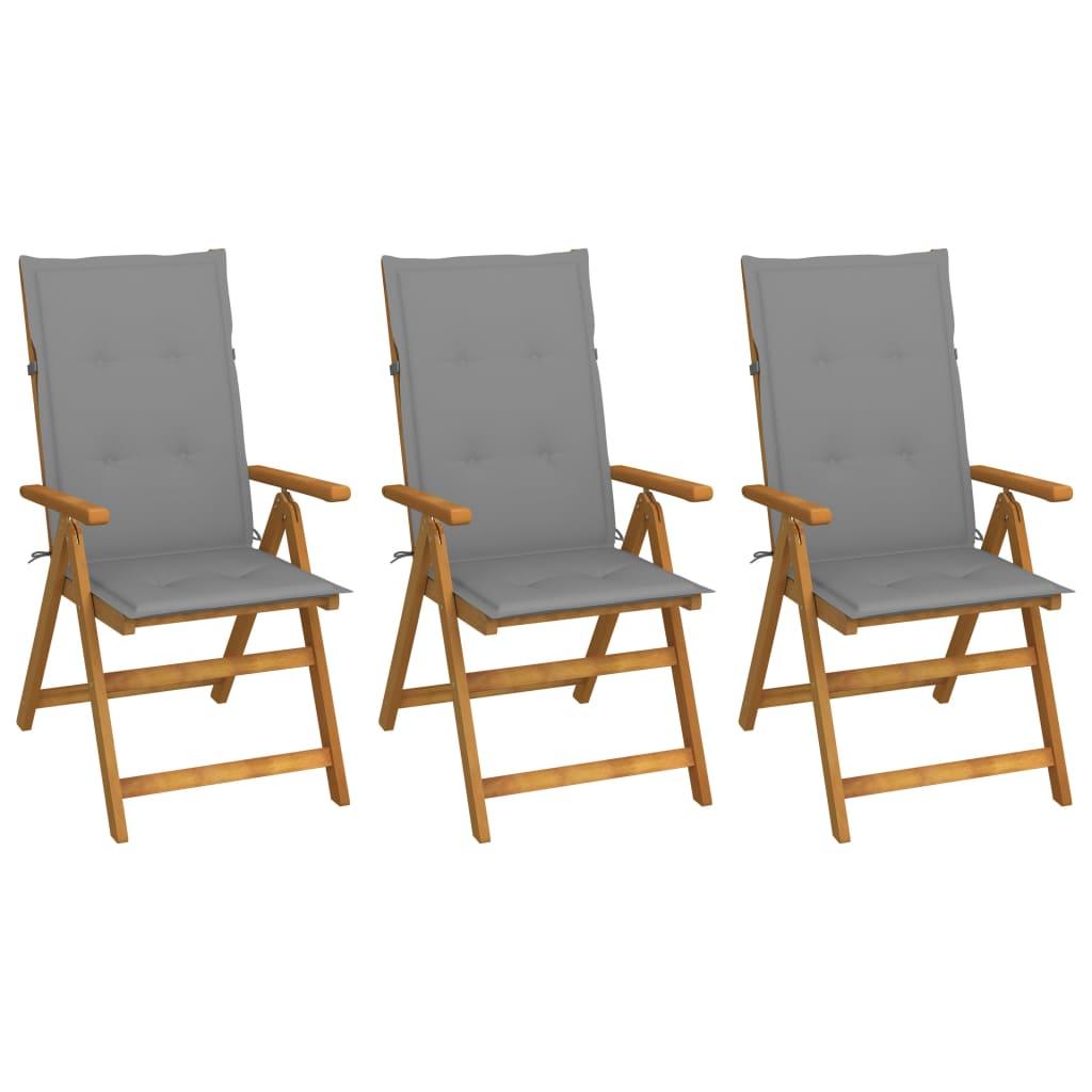 Sillas plegables (3 unidades) con cojines, de madera maciza de acacia