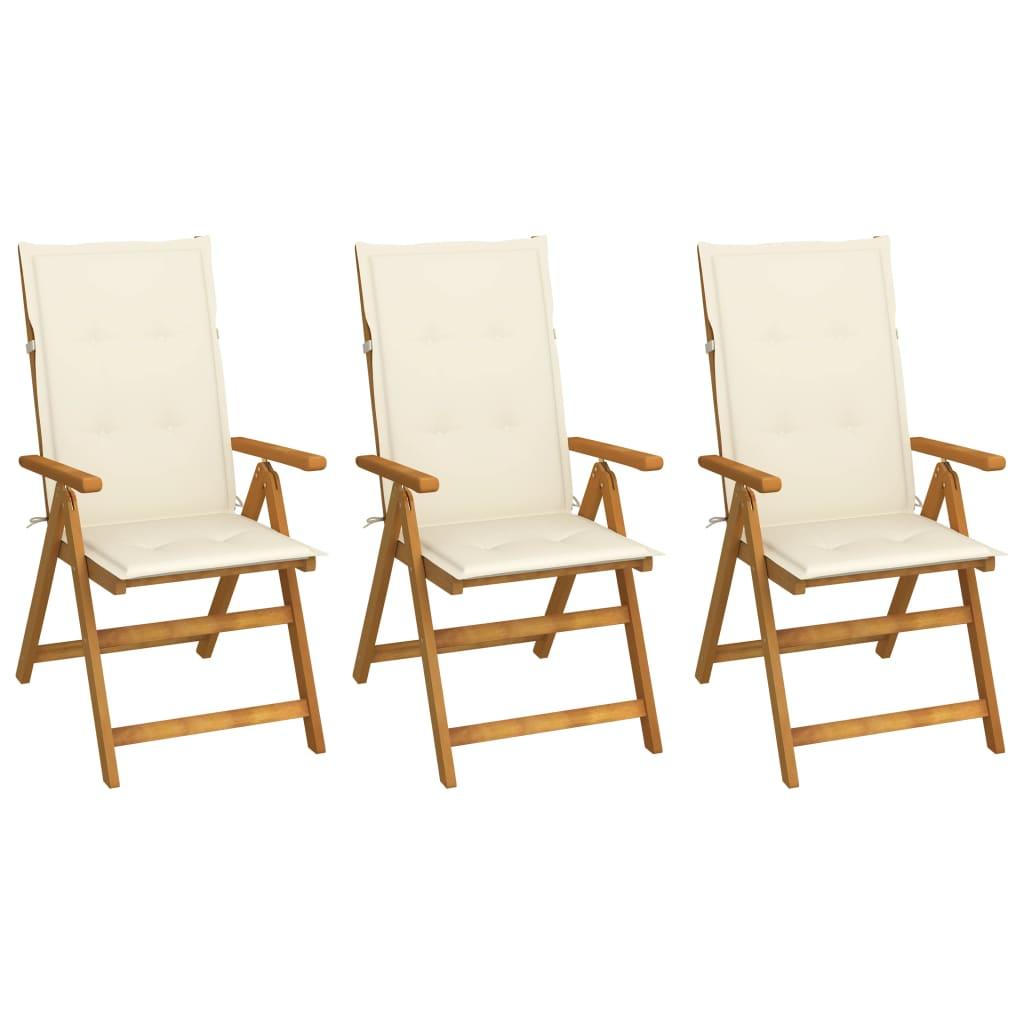 Sillas plegables (3 unidades) con cojines, de madera maciza de acacia