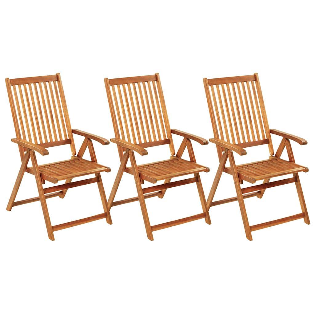 Sillas plegables (3 unidades) con cojines, de madera maciza de acacia