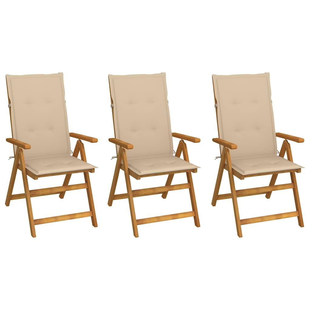 Sillas plegables (3 unidades) con cojines, de madera maciza de acacia