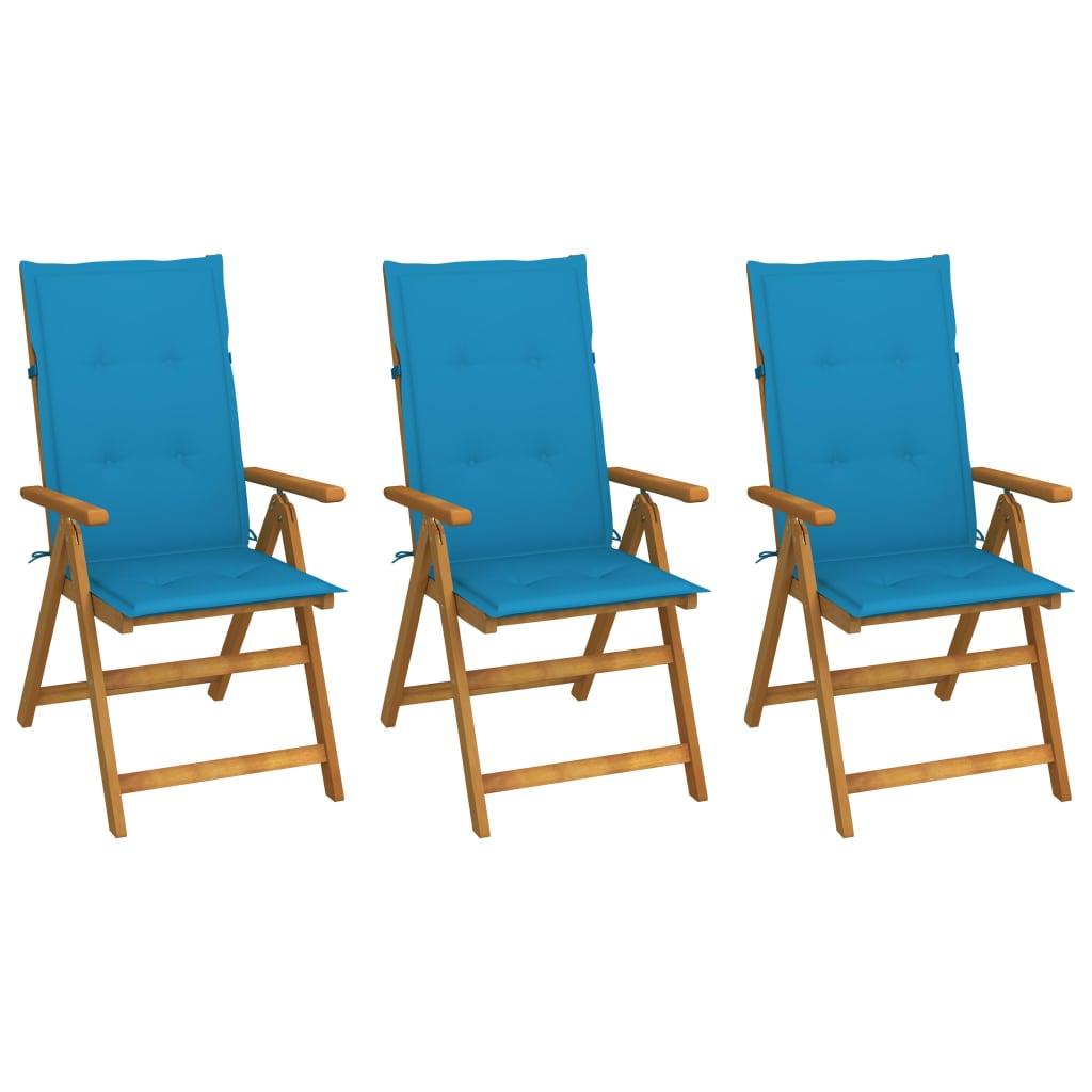 Sillas plegables (3 unidades) con cojines, de madera maciza de acacia