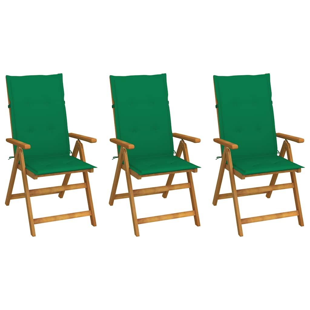 Sillas plegables (3 unidades) con cojines, de madera maciza de acacia