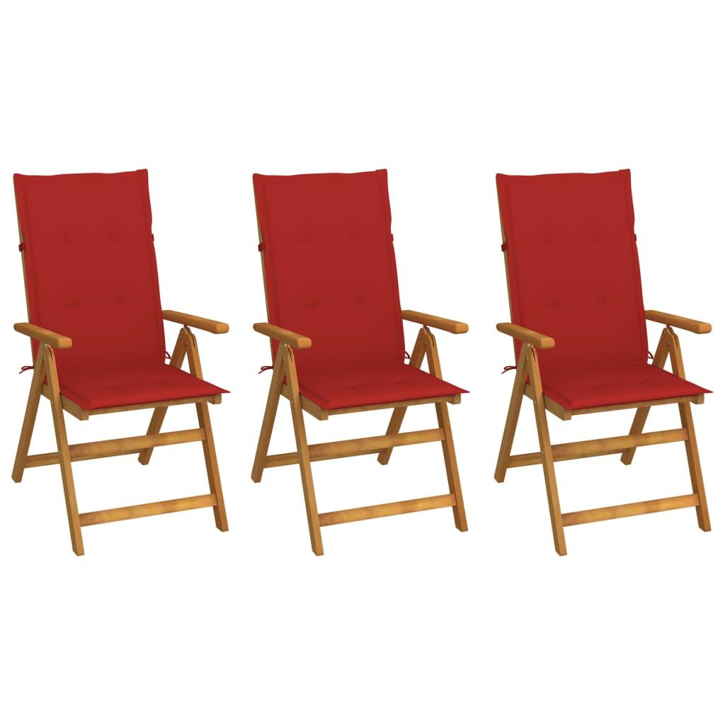 Sillas plegables (3 unidades) con cojines, de madera maciza de acacia