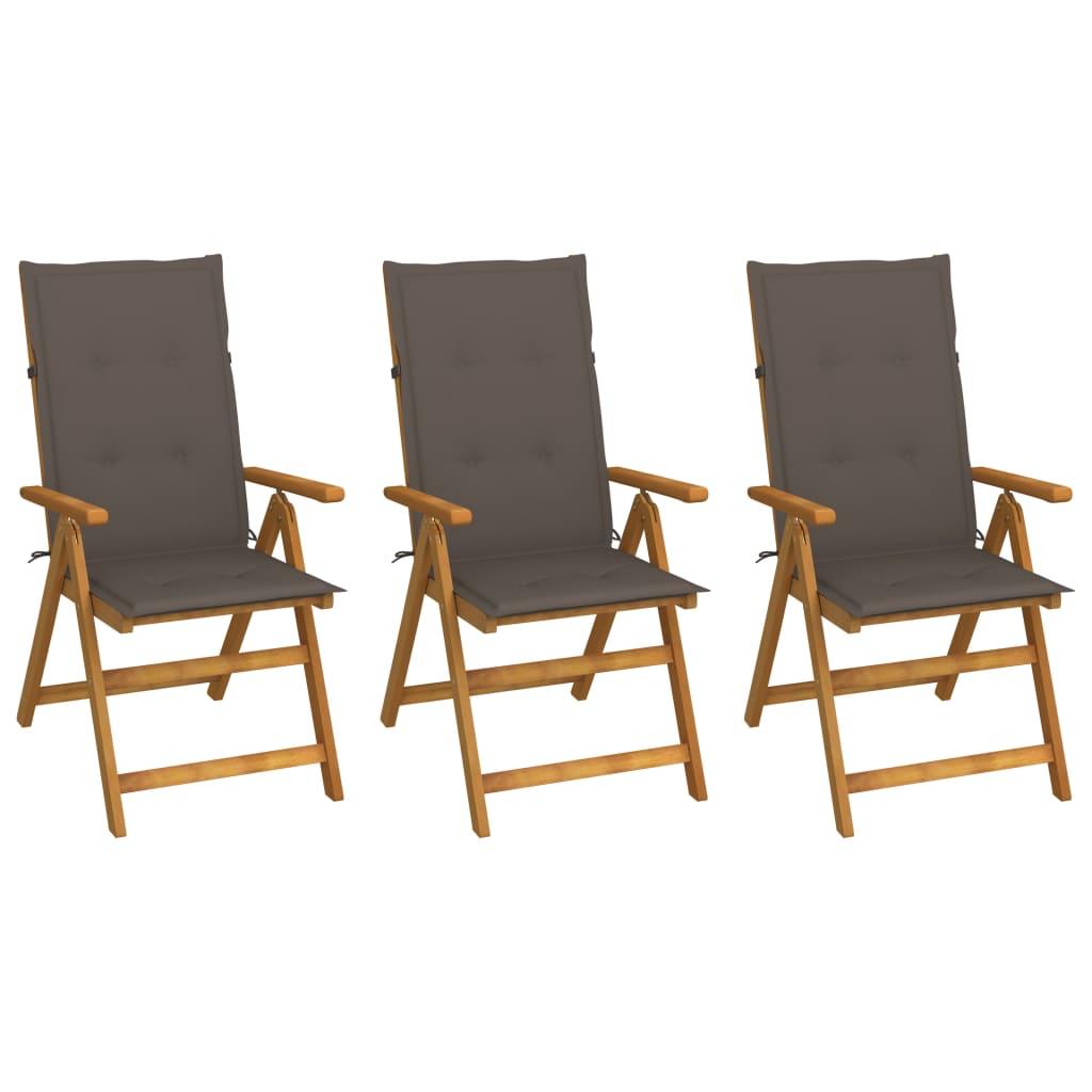 Sillas plegables (3 unidades) con cojines, de madera maciza de acacia