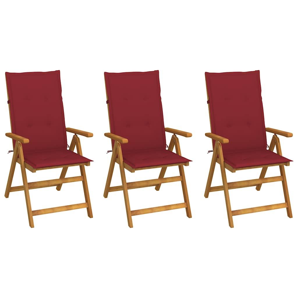 Sillas plegables (3 unidades) con cojines, de madera maciza de acacia