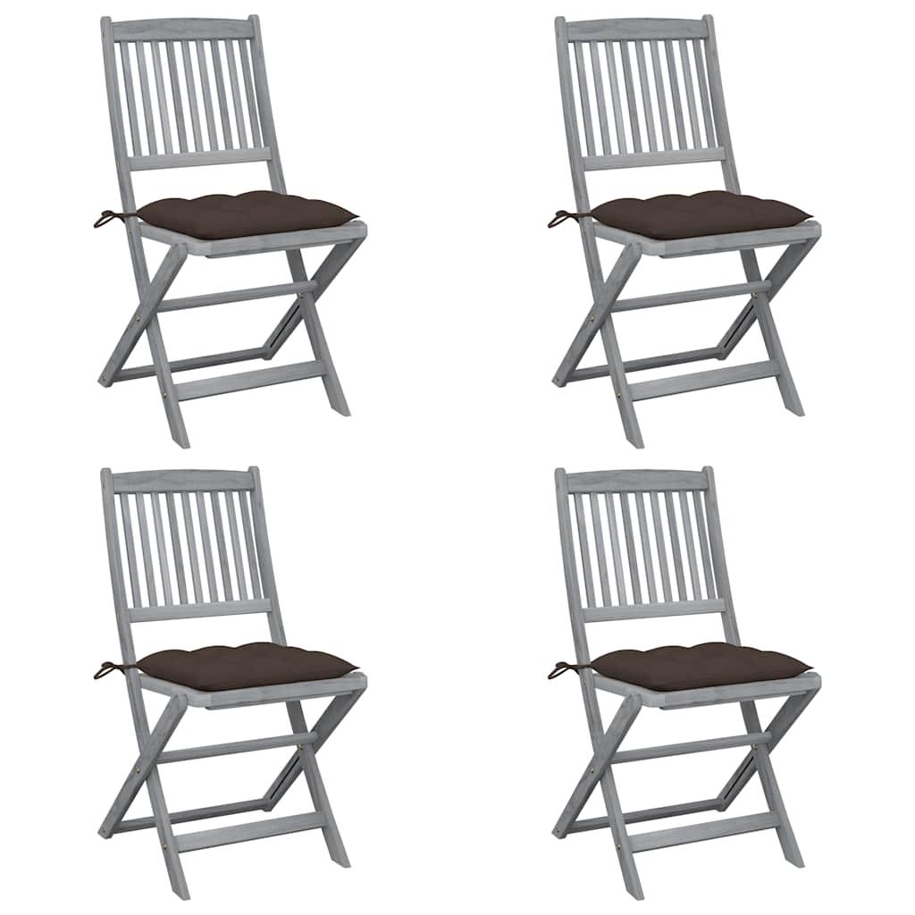 Sillas plegables (4 unidades) con cojines, de madera maciza de acacia