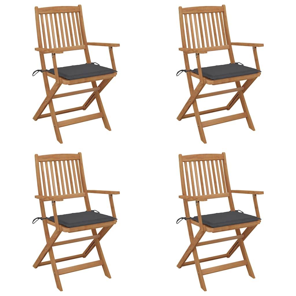 Sillas plegables (4 unidades) con cojines, de madera maciza de acacia