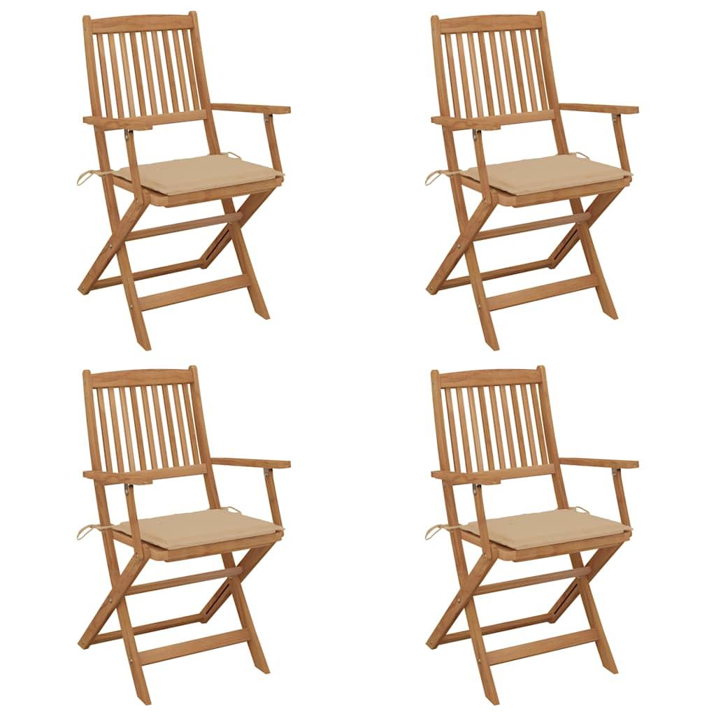 Sillas plegables (4 unidades) con cojines, de madera maciza de acacia