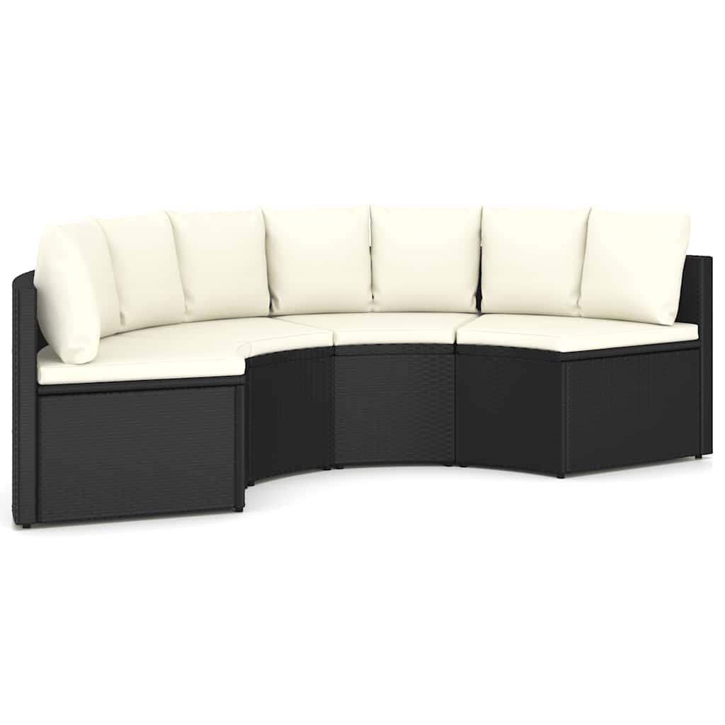 Set de sofás de jardín 4 piezas y cojines ratán sintético negro