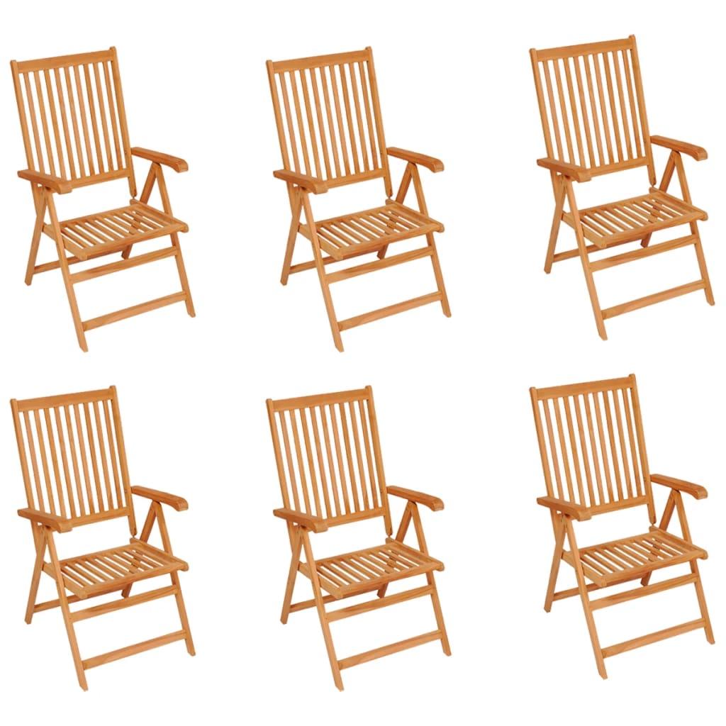 Sillas plegables (6 unidades) con cojines grises, madera maciza de teca