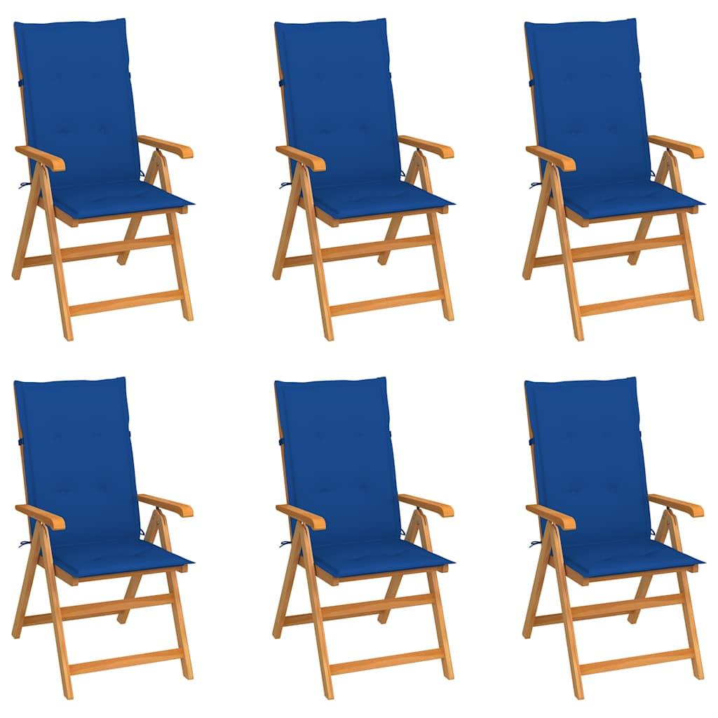 Sillas plegables 6 uds madera maciza de teca cojines azul royal