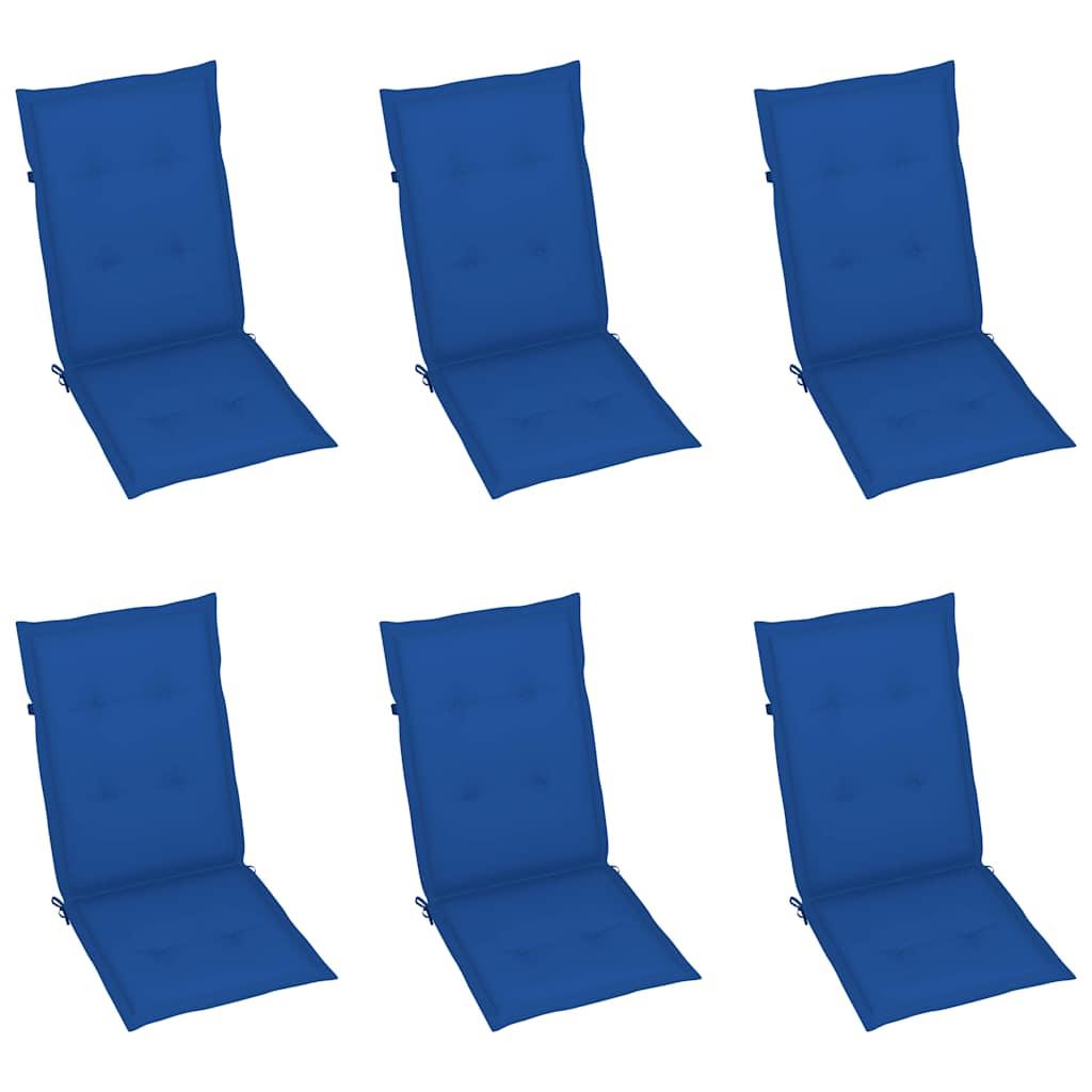 Sillas plegables 6 uds madera maciza de teca cojines azul royal