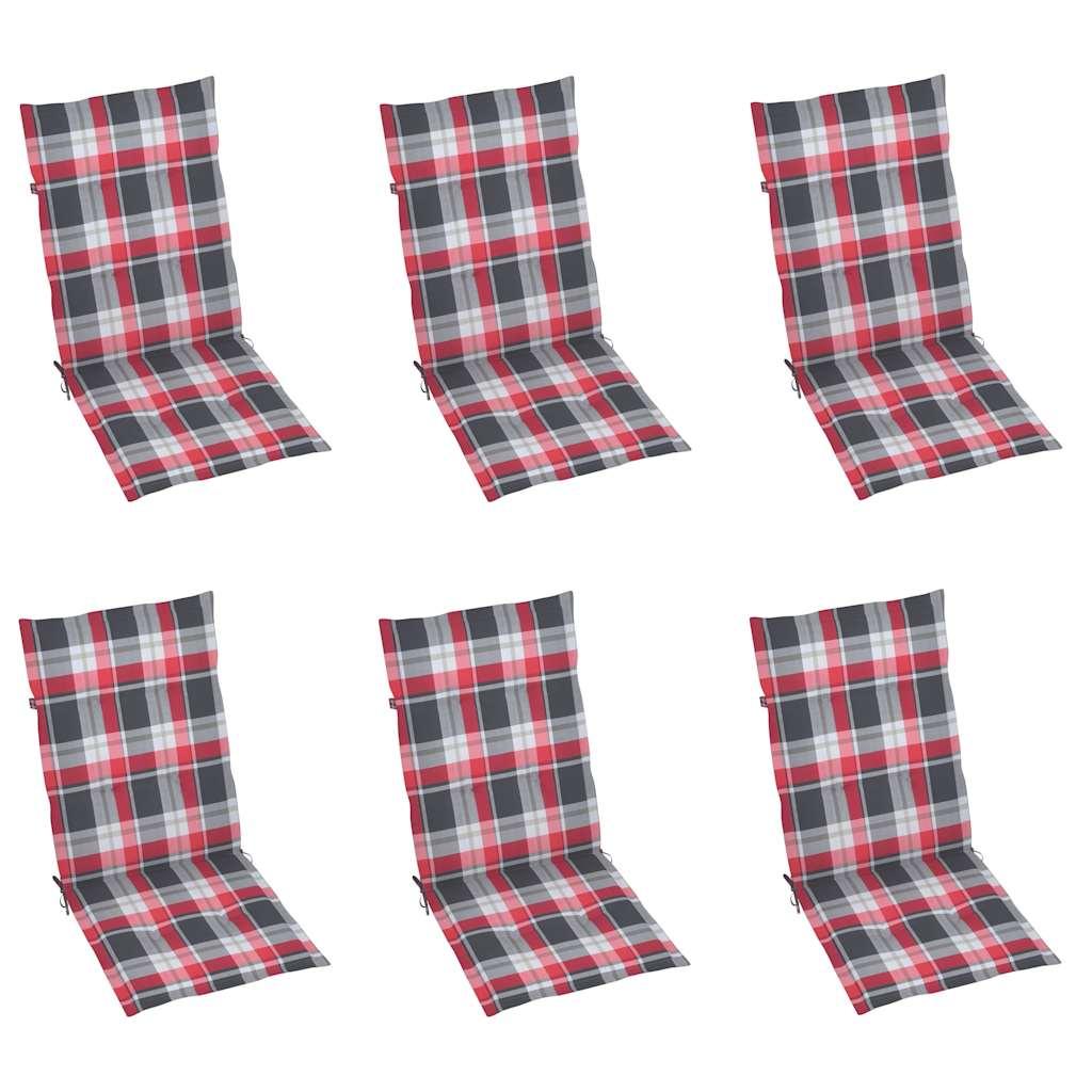 Sillas plegables 6 uds madera maciza teca cojines cuadros rojos