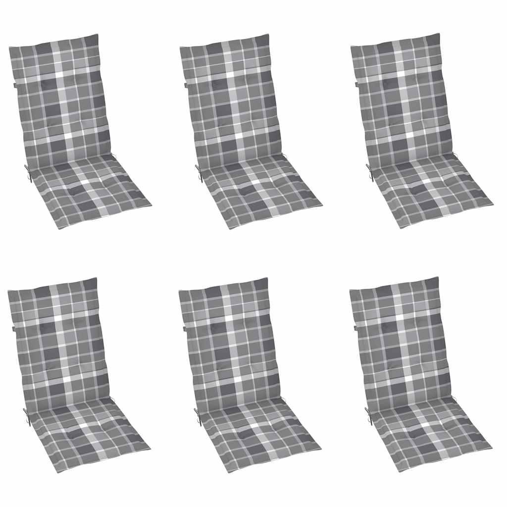 Sillas plegables 6 uds madera maciza teca cojines cuadros gris