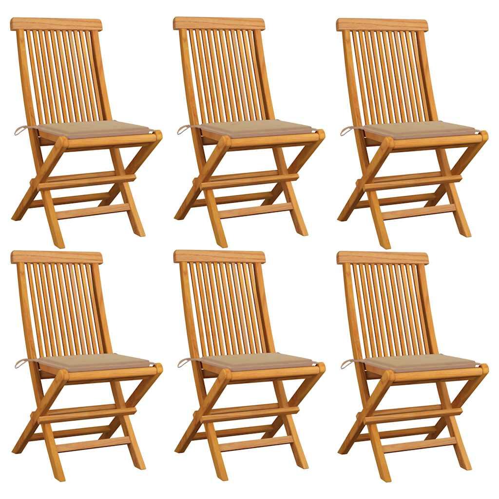 Sillas plegables con cojines color antracita, 6 unidades, madera maciza de teca