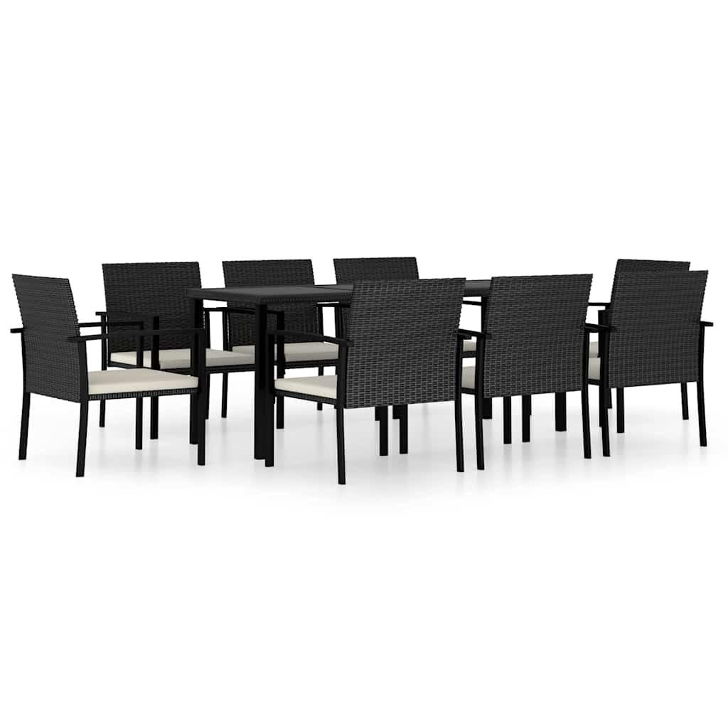Conjunto de comedor de jardín 9 piezas ratán sintético negro