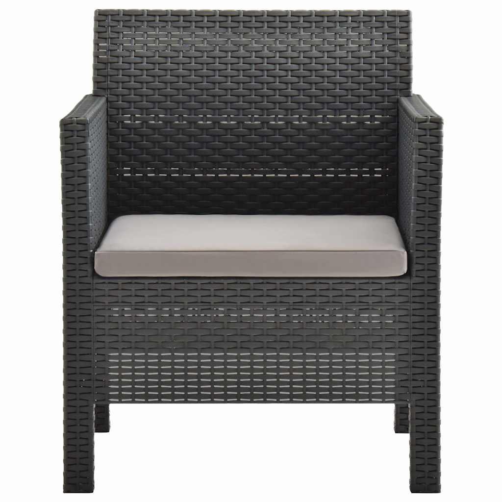 Set de muebles jardín 3 piezas cojines PP ratán gris antracita