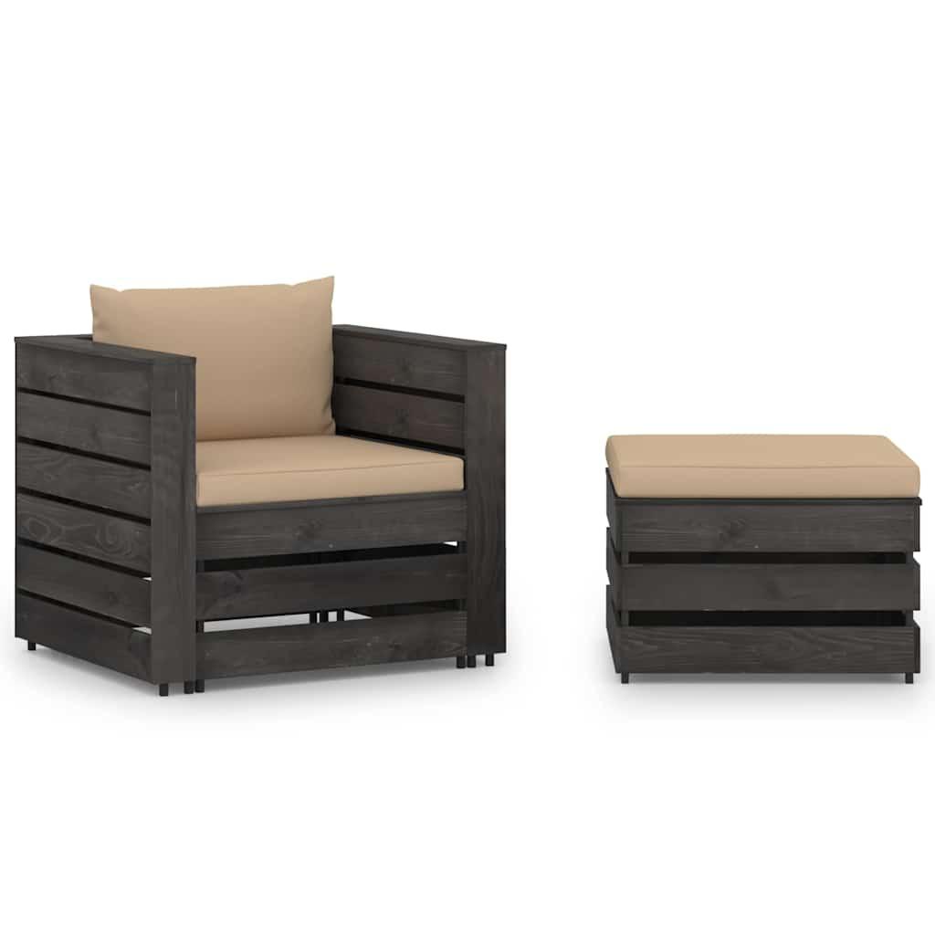 Muebles de jardín 2 pzas con cojines madera impregnada verde
