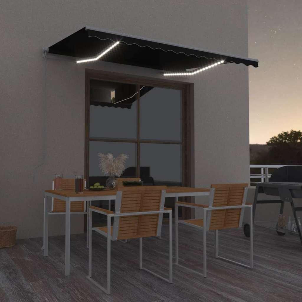 Toldo manual retráctil con LED amarillo y blanco 450x350 cm