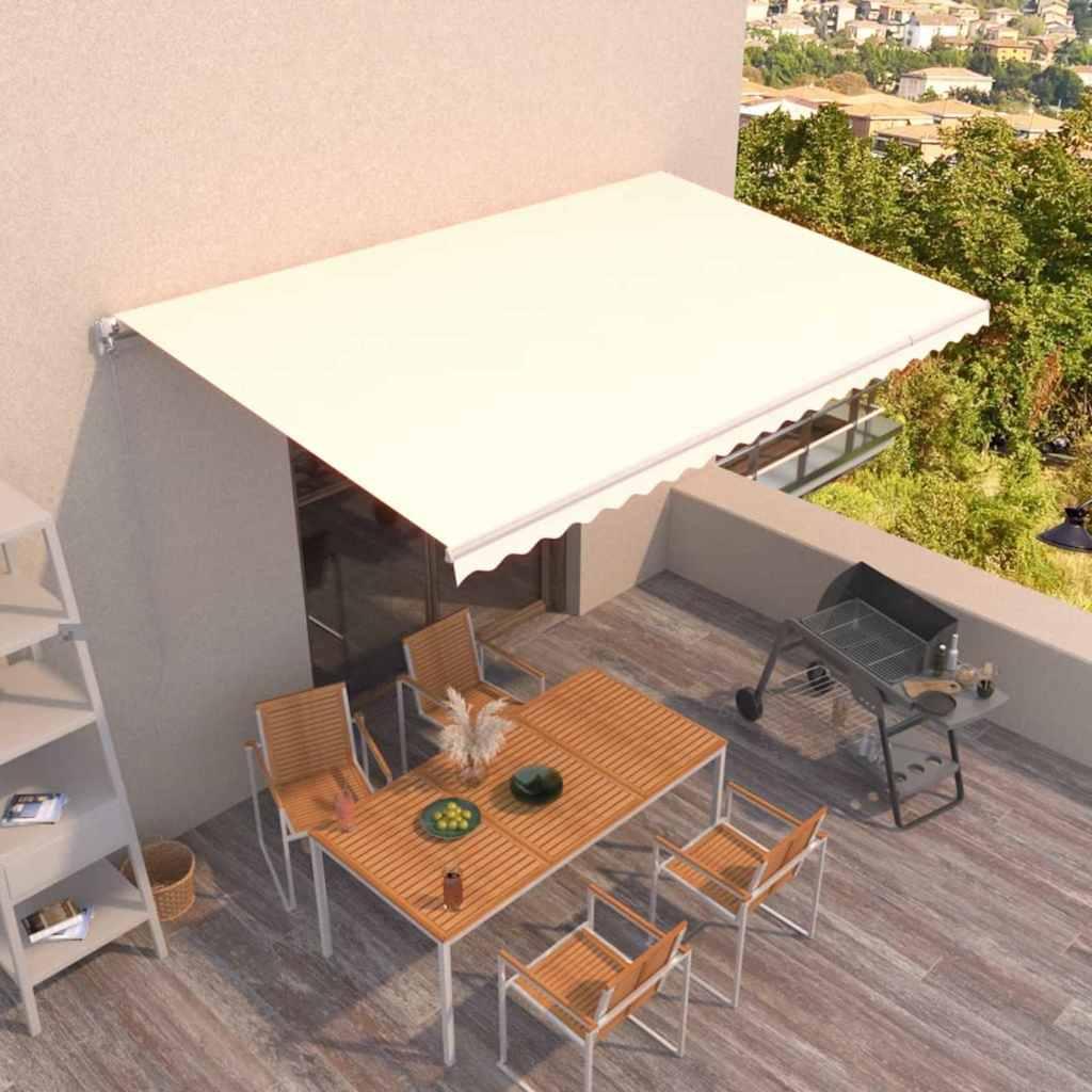 Toldo retráctil Azul y Blanco 400 x 350 cm Poliéster y Aluminio
