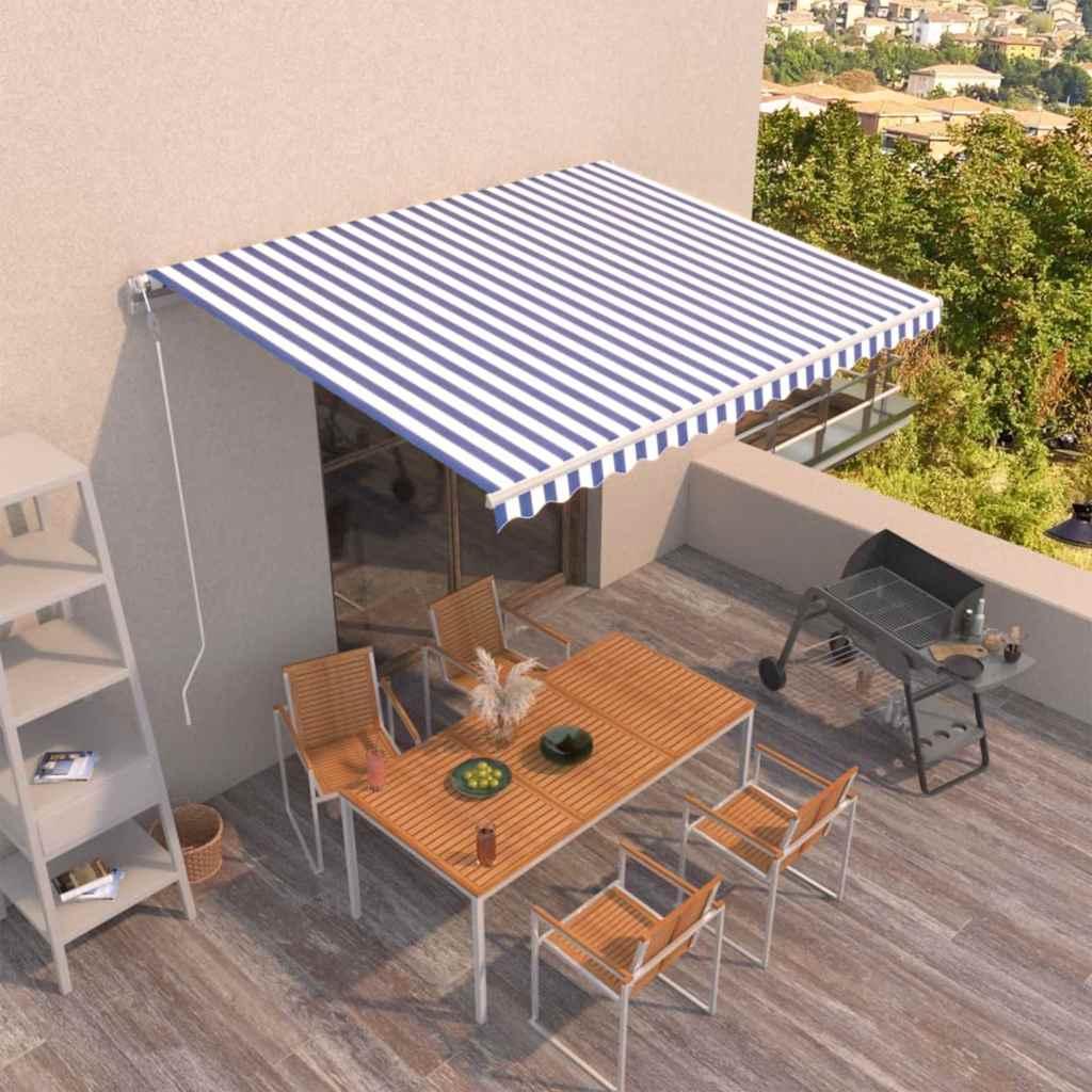 Toldo automático retráctil amarillo y blanco 300x250 cm